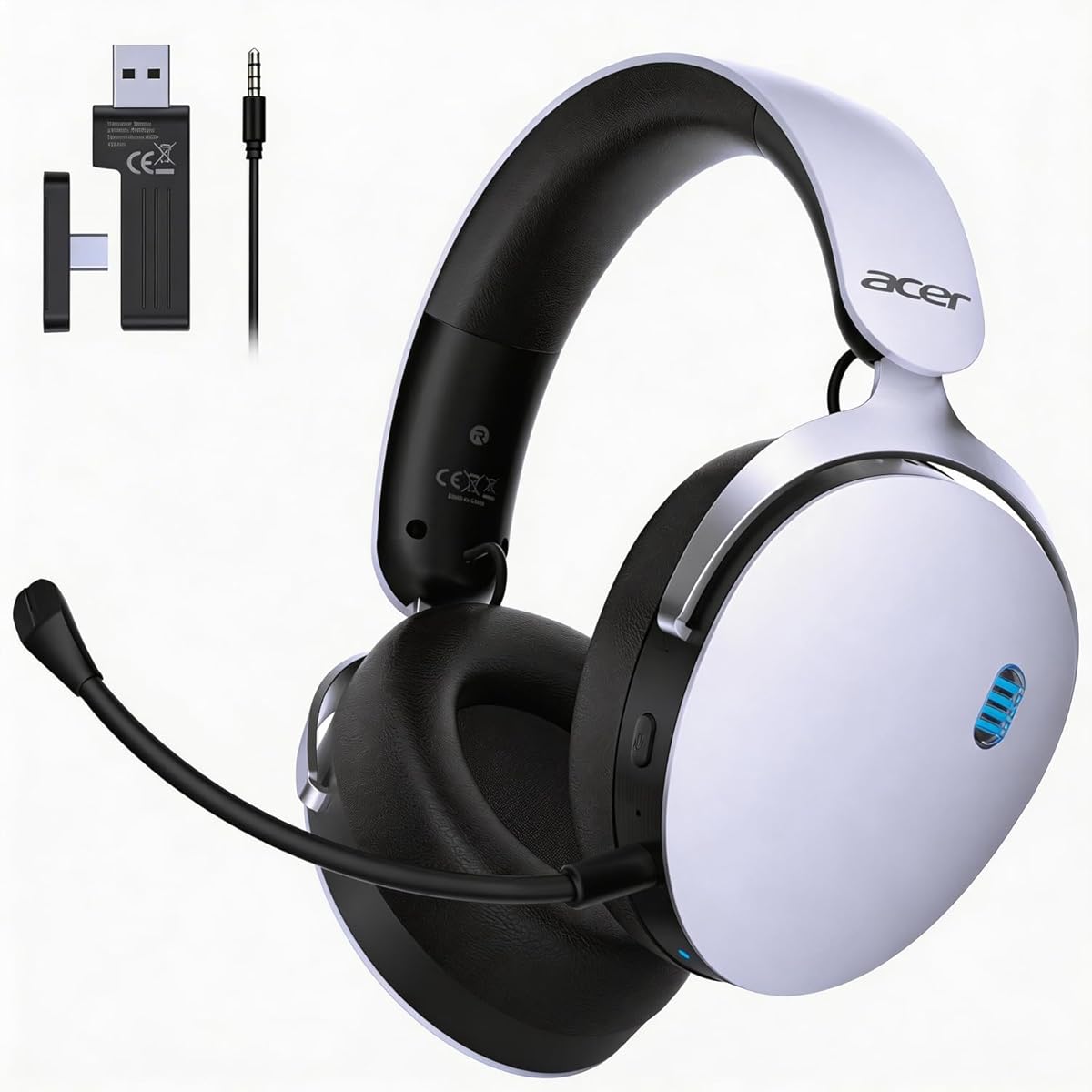 acer 2.4GHz Wireless Gaming Headsets for PS5, PS4, PC, Switch, 3 in 1 Gaming Headphones with Noise Canceling Mic, Stereo Sound, 40+Hr Battery, 50mm Drivers - White
