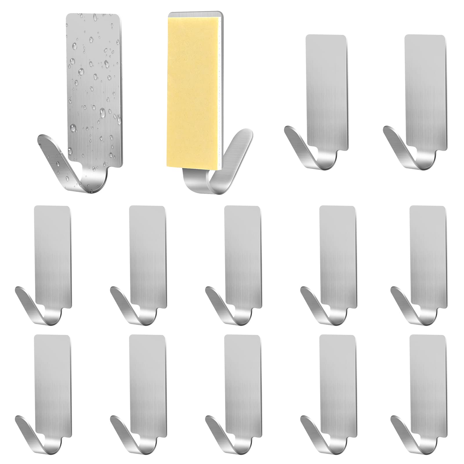 Faburo 12 Pezzi Ganci Adesivi da Parete, Appendini Adesivi per Cucina Bagno Senza Perforazione in Acciaio Inossidabile, Appendiabiti, Ganci per Asciugamano e Accappatoio.