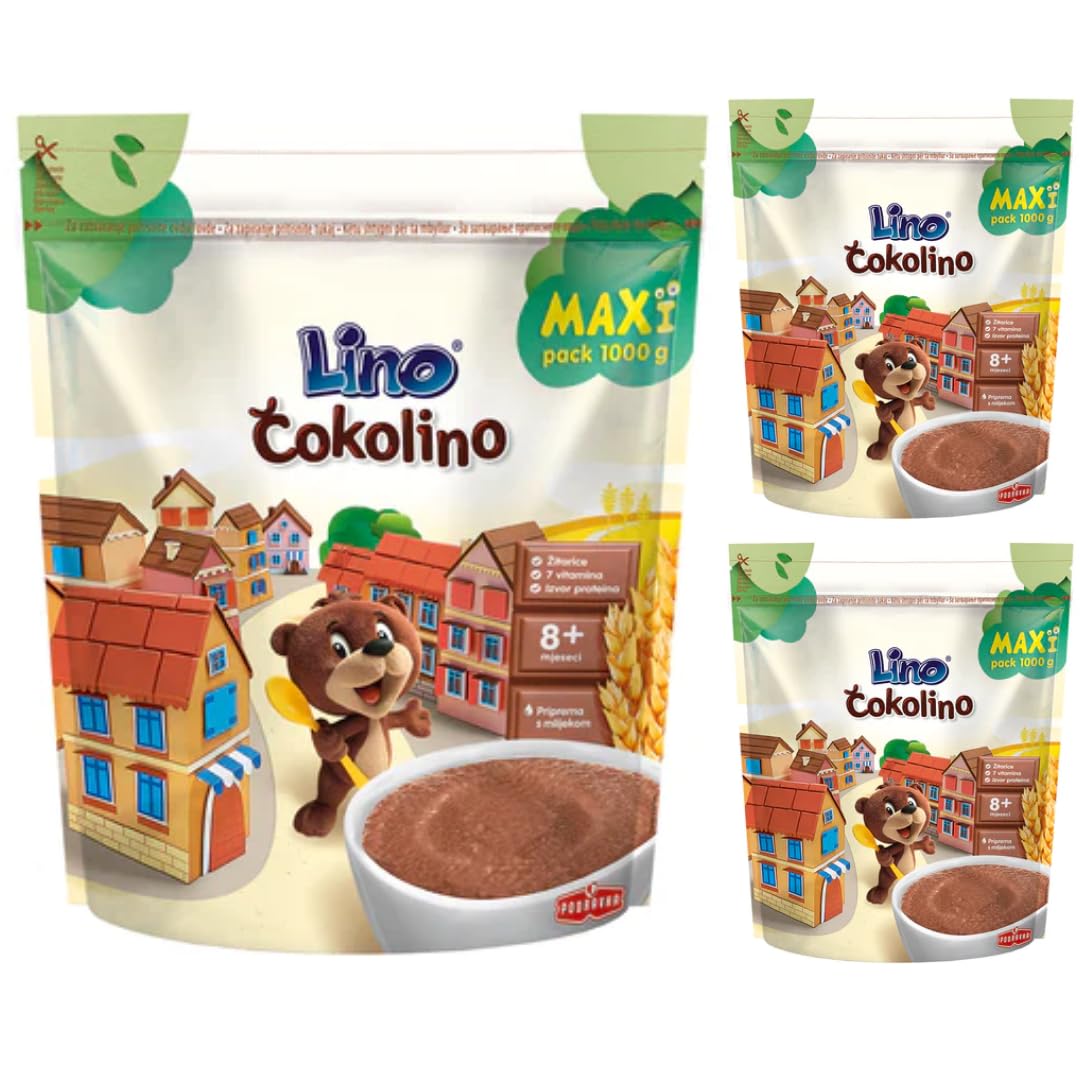 Lino Cokolino woreczek na owsiankę dla niemowląt, muesli, płatki kukurydziane, 1000 g x 3 sztuki