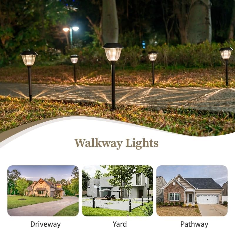 Landscape Lighting Solar,Tall Metal and Glass Path Lights Solar Powered with Waterproof for Garden, Pathway, Driveway,Yard, Patio (5Pack, Warm White)