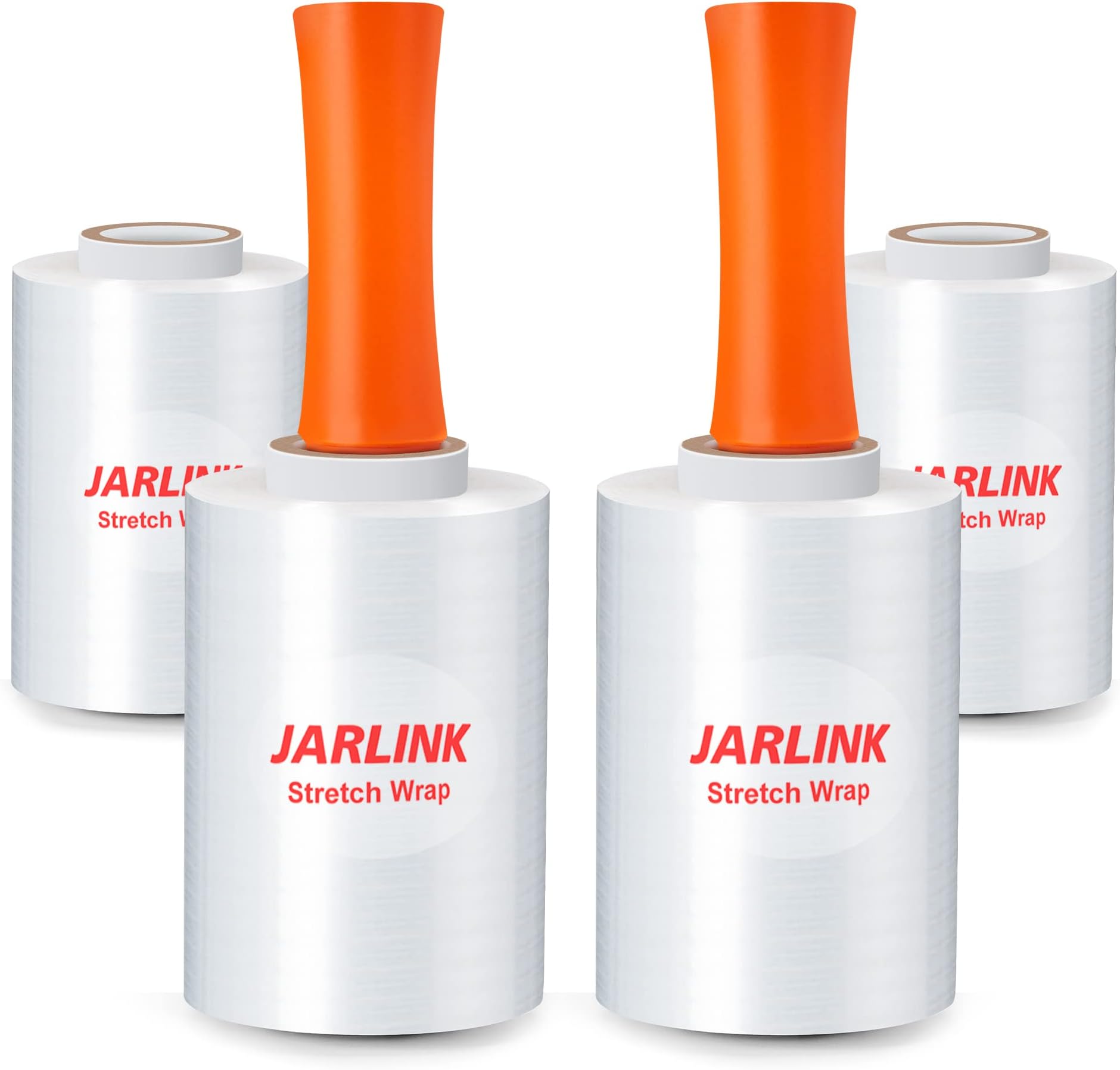 JARLINK 4 Pack Stretch Film, 5" x 1000ft Shrink Wrap for Pallet Wrap, Industrial Strength up to 500% Stretch Stretch Wrap with Handles, Moving Wrapping Plastic Roll for Packing, 60 Gauge, Clear