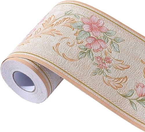Teemall Autoadhesivo 16.4 ft de rosa vintage 3D borde PVC impermeable decoración de pared calcomanía para baño cocina 4.2 x 196.8 pulgadas (YA11002)