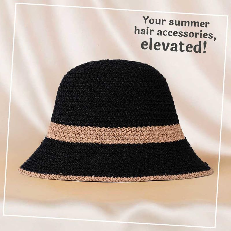 Image of Hair Drama Co. Crochet Bucket Hat for Women | Comfy & Casual Knit Handmade Foldable Floppy Hat | Summer Crochet Bucket Cap for Women & Girls