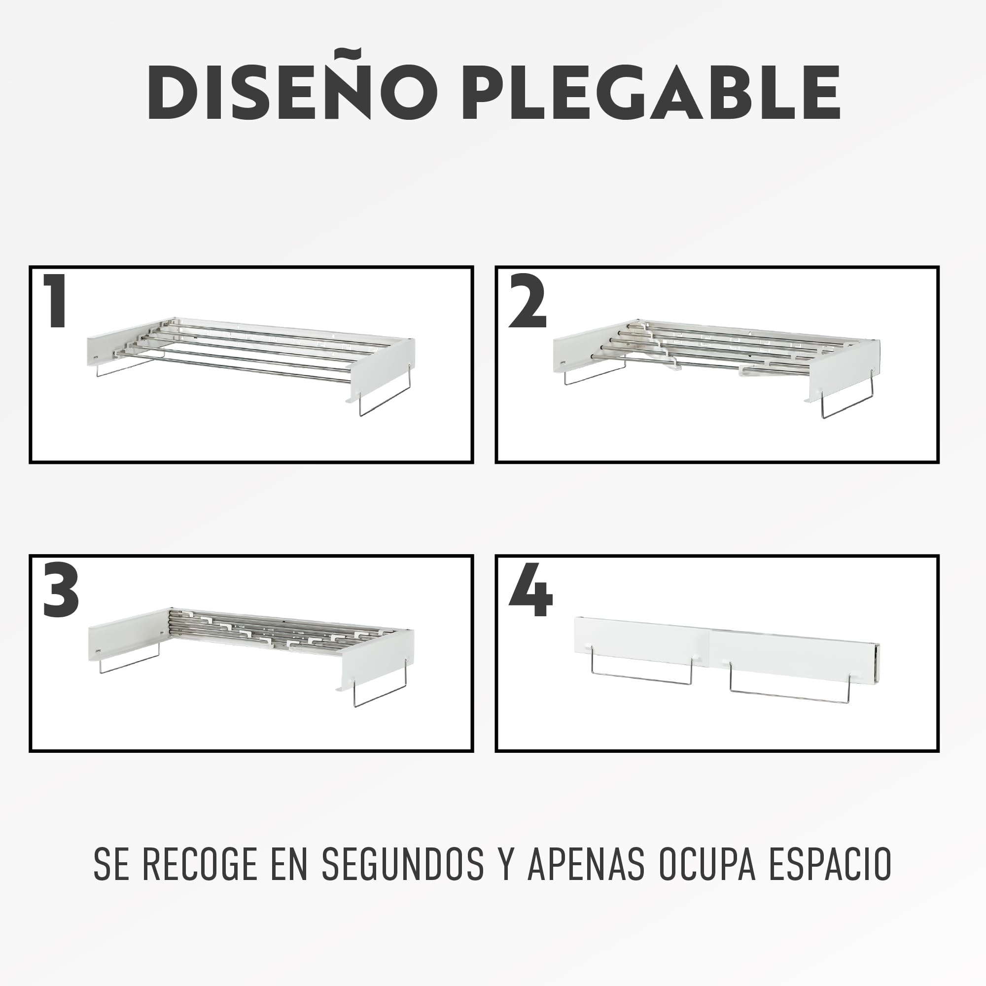 Tendedero Plegable de Pared 5 Niveles para Colgar Ropa | Extensible y abatible | Incluye asa Colgante | Soporta hasta 30 kg | Profundidad Plegado 3 cm | 80 o 100 cm (100cm)