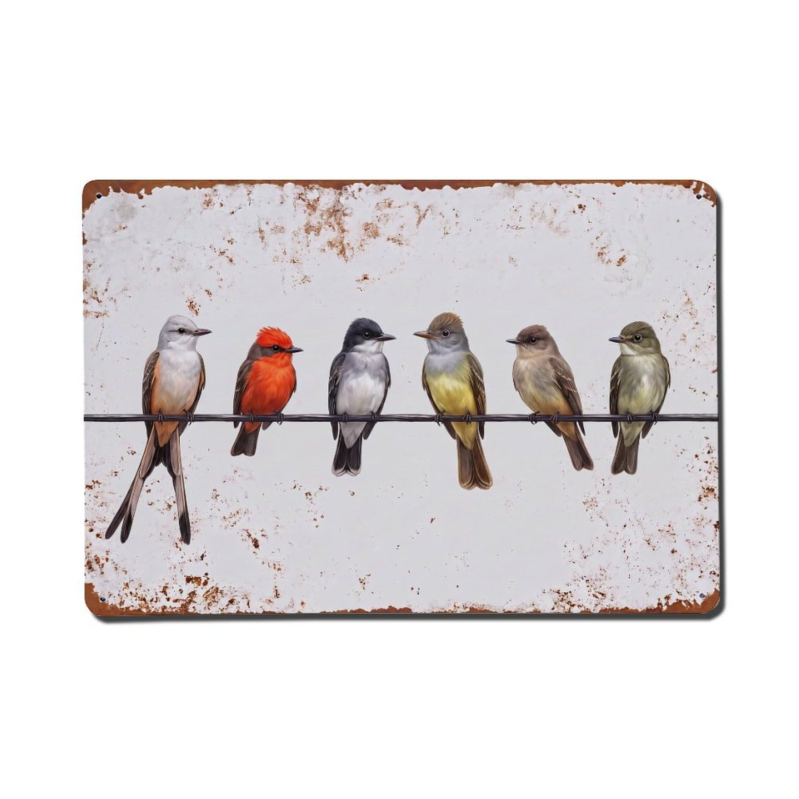 Vintage Retro Birds Flycatcher Metal Tin Sign