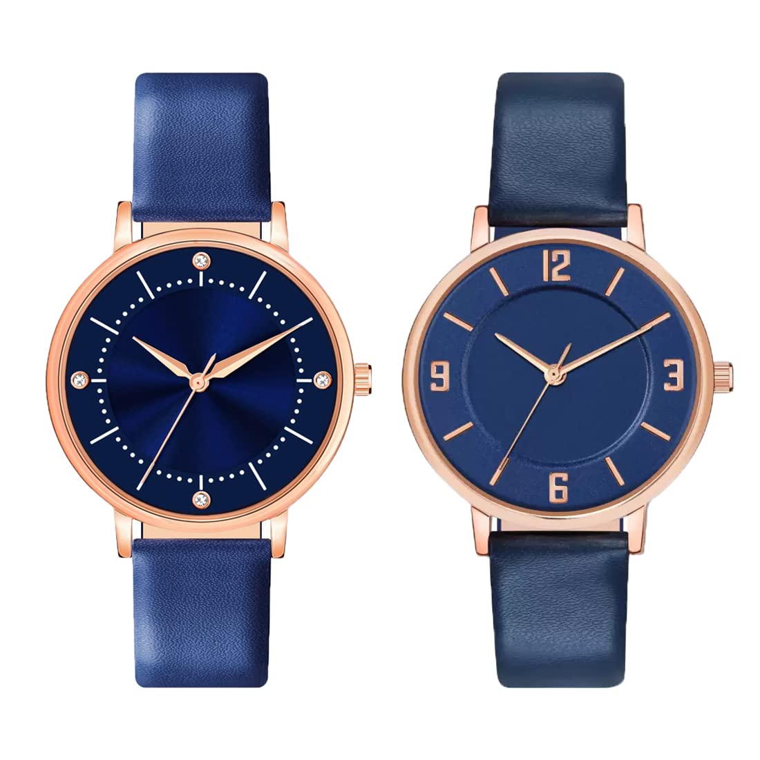 GOLDENIZE FASHION Analog Round Diamond Dial Leather Unisex Analog Girls and Womens Watch Multi Color Dial Multi-Color Strap (Pack of 2) (Blue) (B0BJ32KPXF) Amazon Price History, Amazon Price Tracker