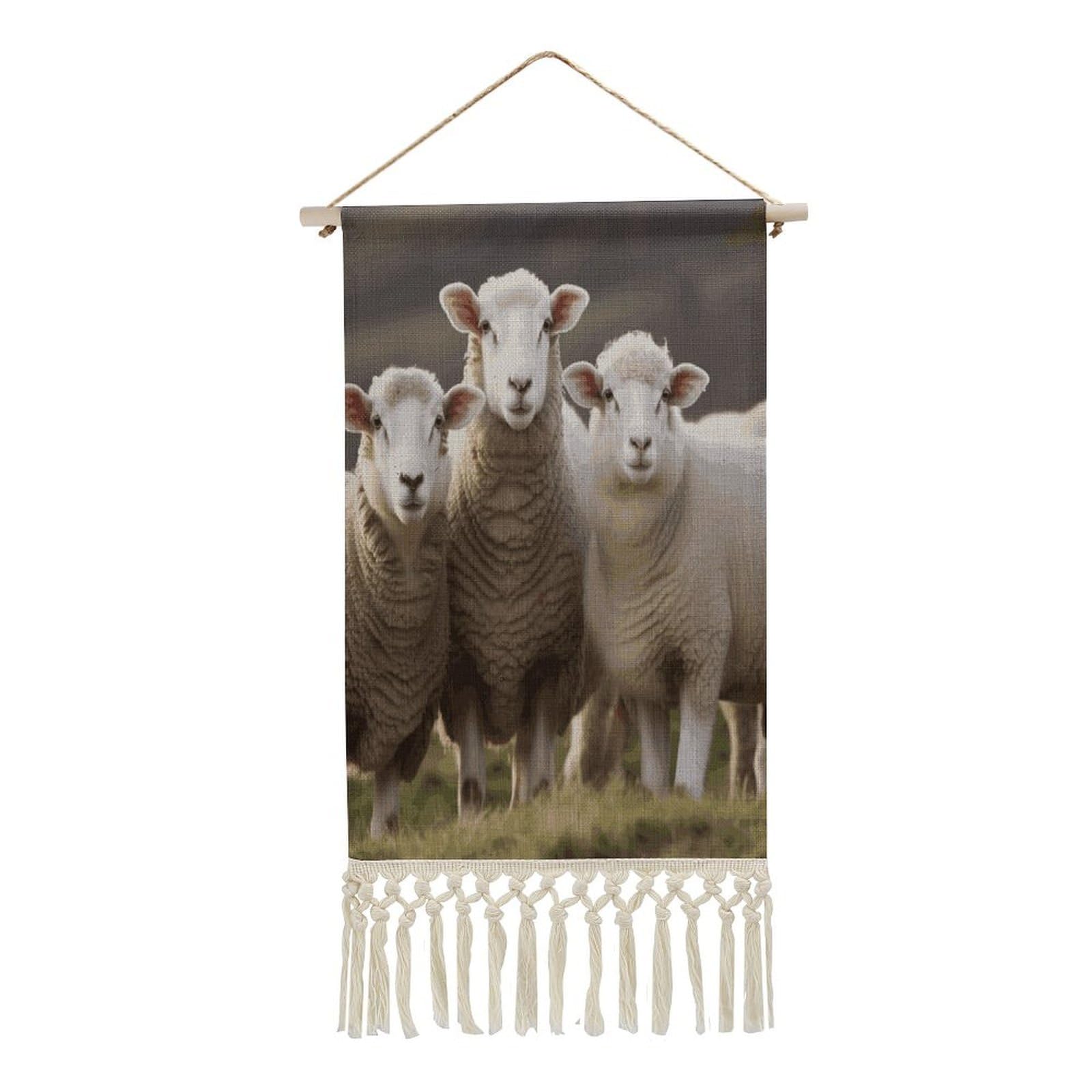 Adfgyerh Style Sheep And Lambs Tapestry With Tassels Cotton And Linen Hanging Posters, Wall Art For Travel Gift, Wall Tapestry For Office Home Decor Bedroom Living Room Decor