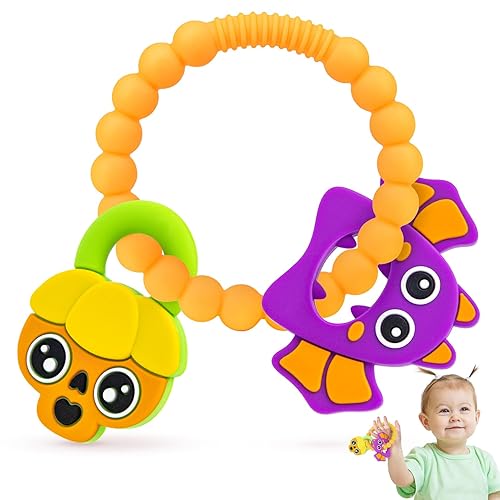 Miniatura 1 de NPET Juguete de dentición de Halloween para bebés de 3 a 12 meses, lindo regalo temático de calavera y murciélago, juguete de dentición para bebés,