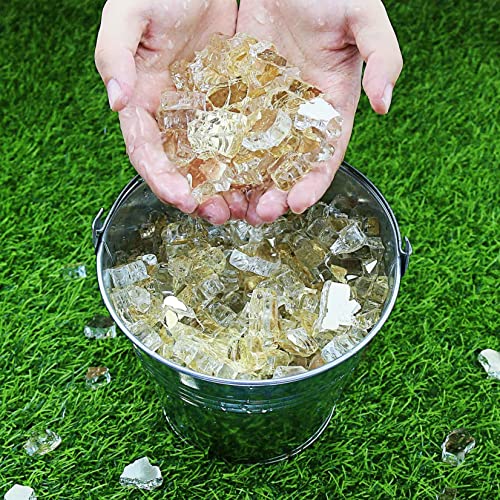 Grisun Gold Fire Glass For Fire Pit - 1/2 Inch High Luster Reflective Tempered Glass Rocks For Natural Or Propane Fireplace, Safe For Outdoors And Indoors Firepit Glass, 10 Pounds #TOP3