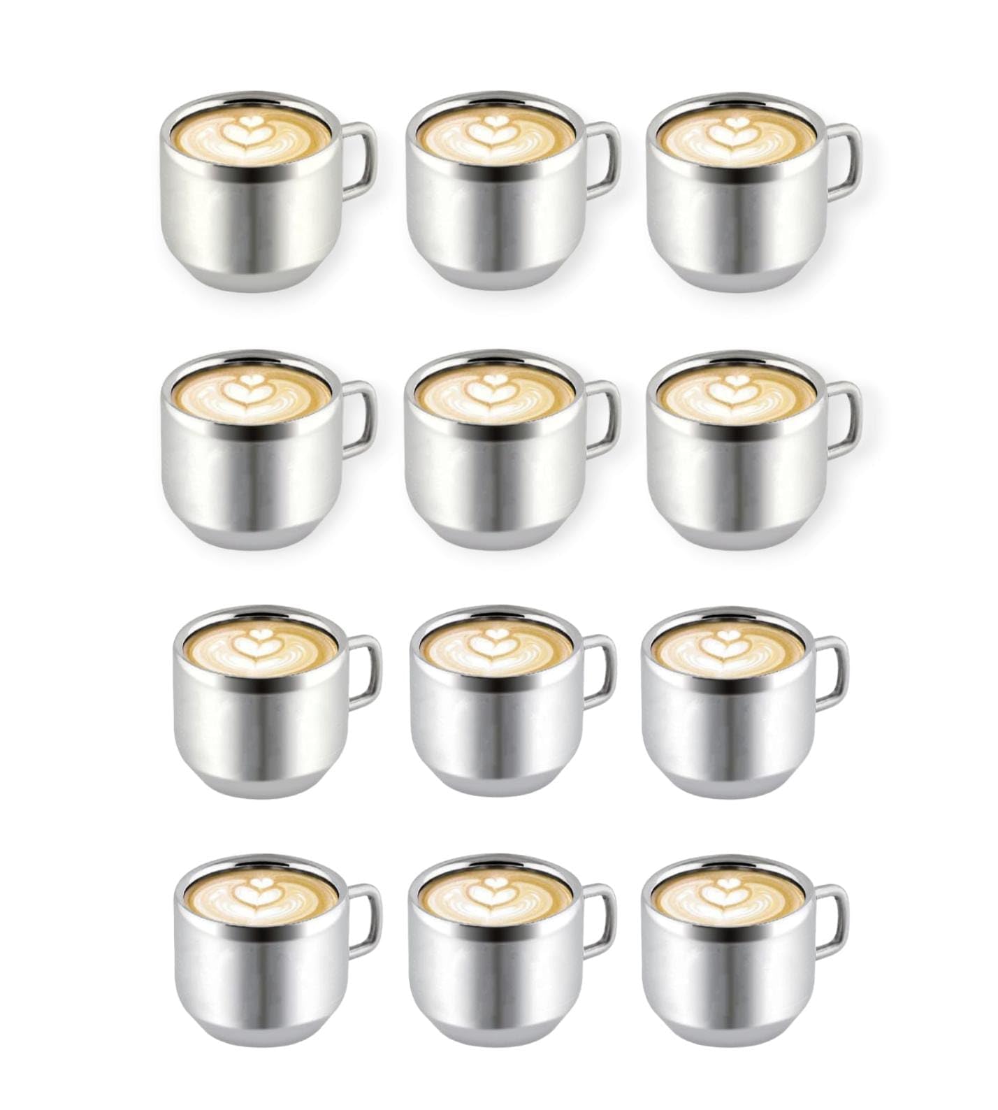 ATROCK Tea & Coffee Cups Set of 12 Stainless Steel Double Wall Cups, Cold Outside Hot Inside Set of 12 Cup (Each 80ml)
