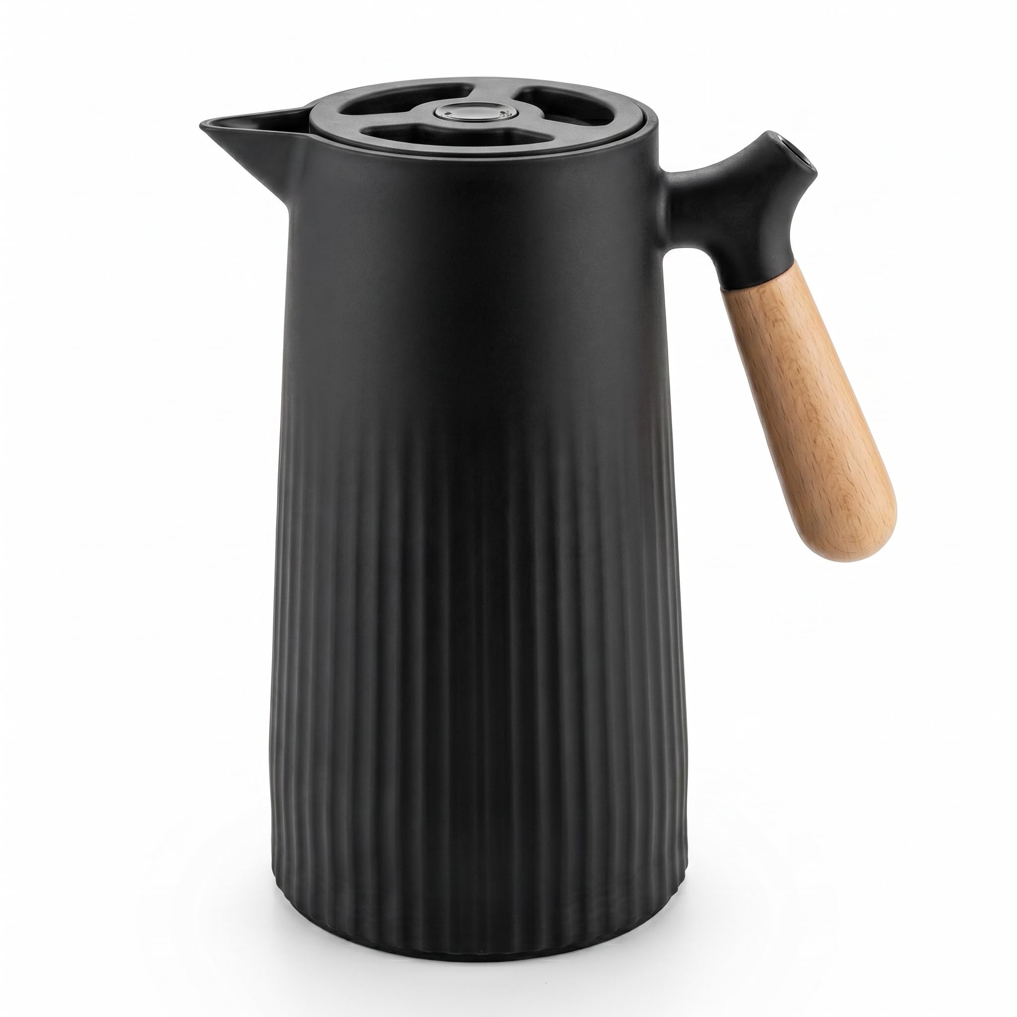 Garrafa Térmica 1 Litro Café Água Chá com Cabo de Madeira Nórdica (PRETO) | de Plástico