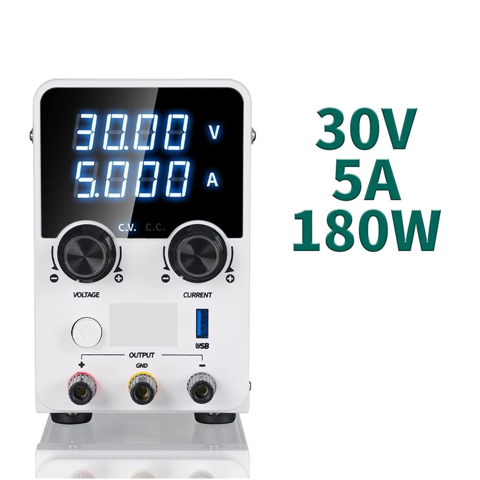 Alimentatore da Banco, Alimentatore regolabile 30V 5A LED Display USB a ricarica rapida Regolatore di tensione DC Unità di alimentazione da laboratorio portatile da banco