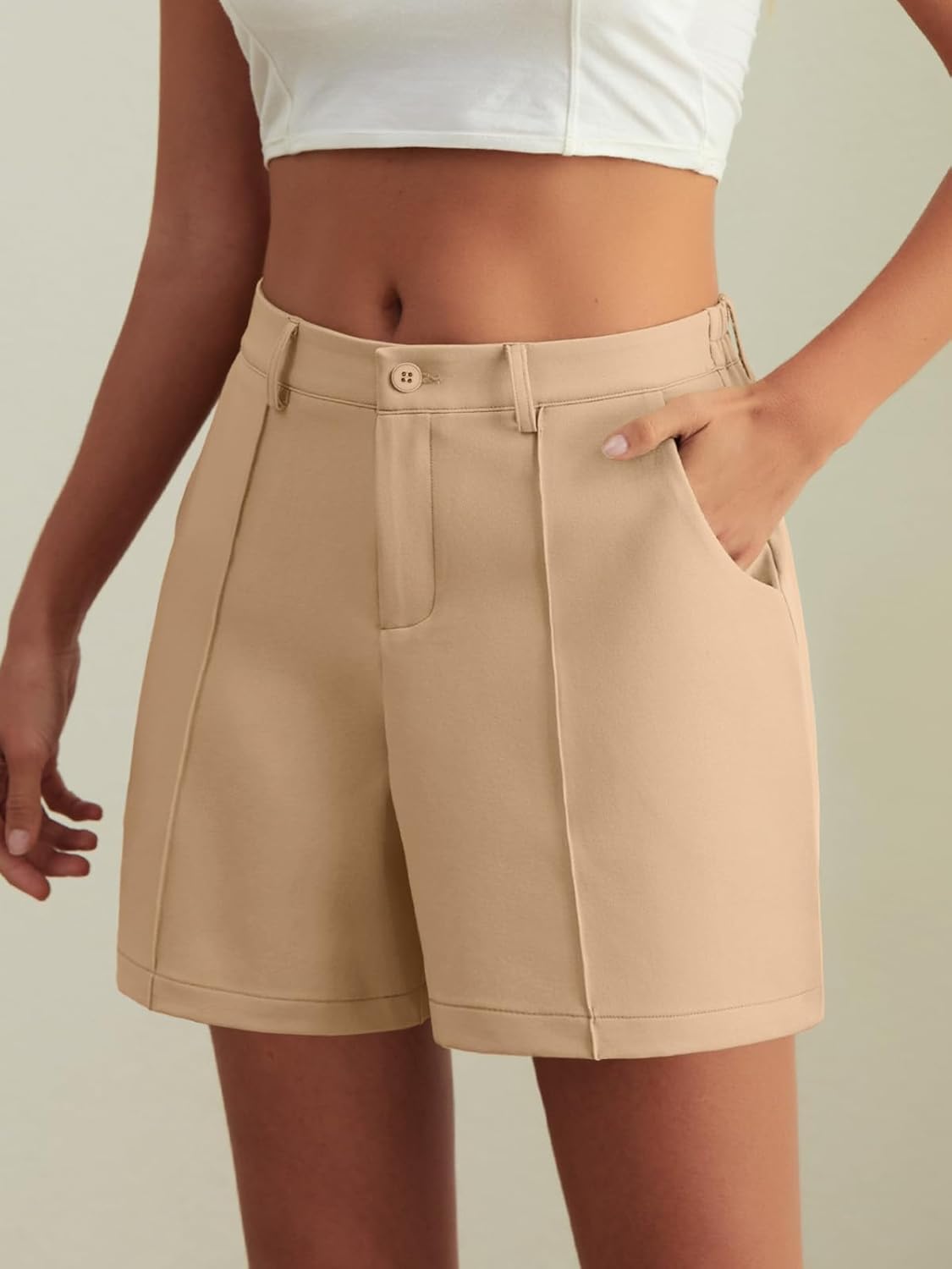 Feiersi Womens Casual High Waisted Elastic Waist Wide Leg Tailored Shorts Pleated Trendy Dressy Work Trouser Shorts - Image 2