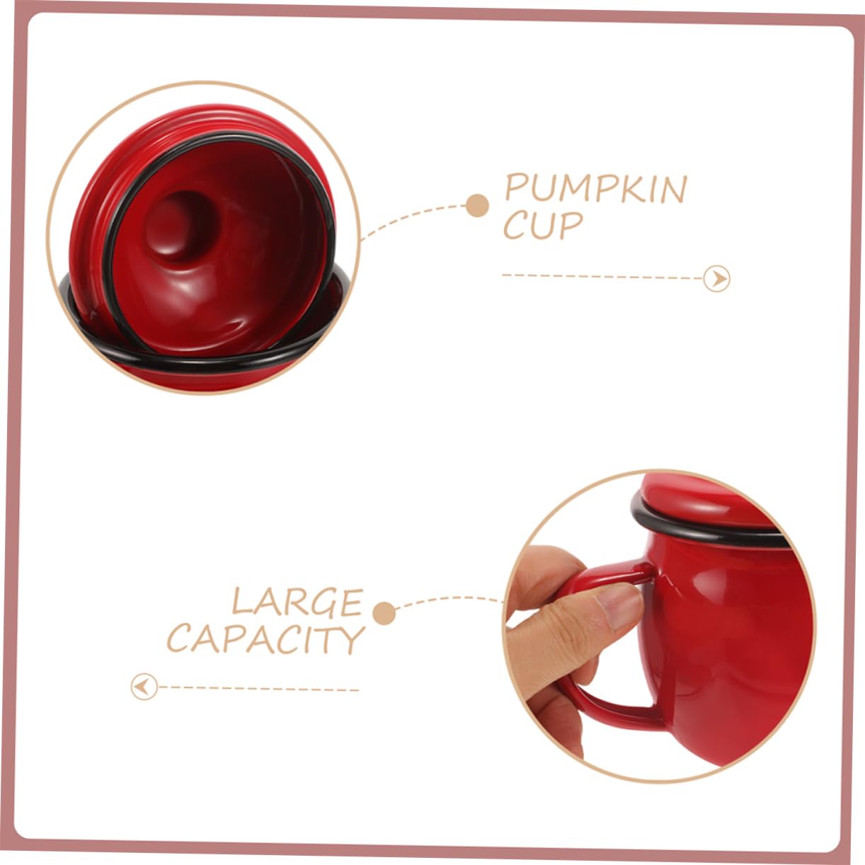 Vintage Emaillebecher 2 Stück 580ml mit Deckel Rot Halloween Geschenkideen | Emaille, Mikrowellengeeignet, Glatte Oberfläche, Robust, für Reise und Büro, Einfach zu Tragen