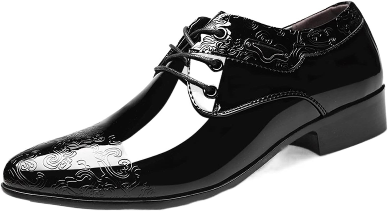 JINQIN Men's Leather Shoes, Men's Dress Shoe Clould Patent Leather Men Wedding Oxford Shoes Lace-Up Office Suit Men's Casual Shoes (Color : Hortel�, Size : 9)
