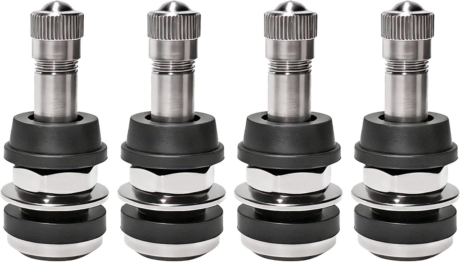 4 PCS TR416 Metal Valve Stems, 1-1/2" Long High Pressure Clamp-in Valve Stem for Tubeless Tires, Outer Mount Auto Tire Valves Fits 0.453" & 0.625" Rim Holes, Car Accessories