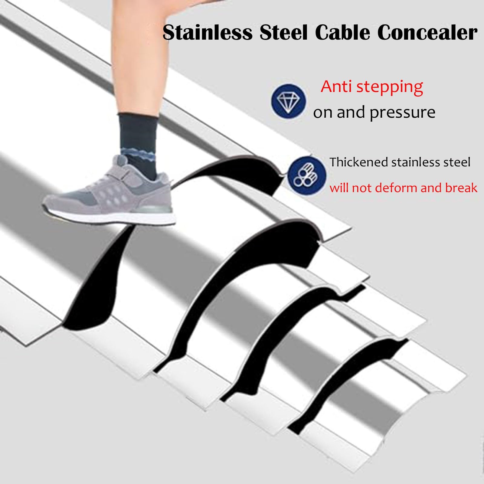 calpestabile passacavi Copertura Per Cavi In ​​metallo Per Canaline, Larghezza 40, 46, 53, 60, 80, 100, 115 Mm, Protezione Per Cavi In ​​acciaio Inossidabile Con(20 PCS,Outer width 100mm)