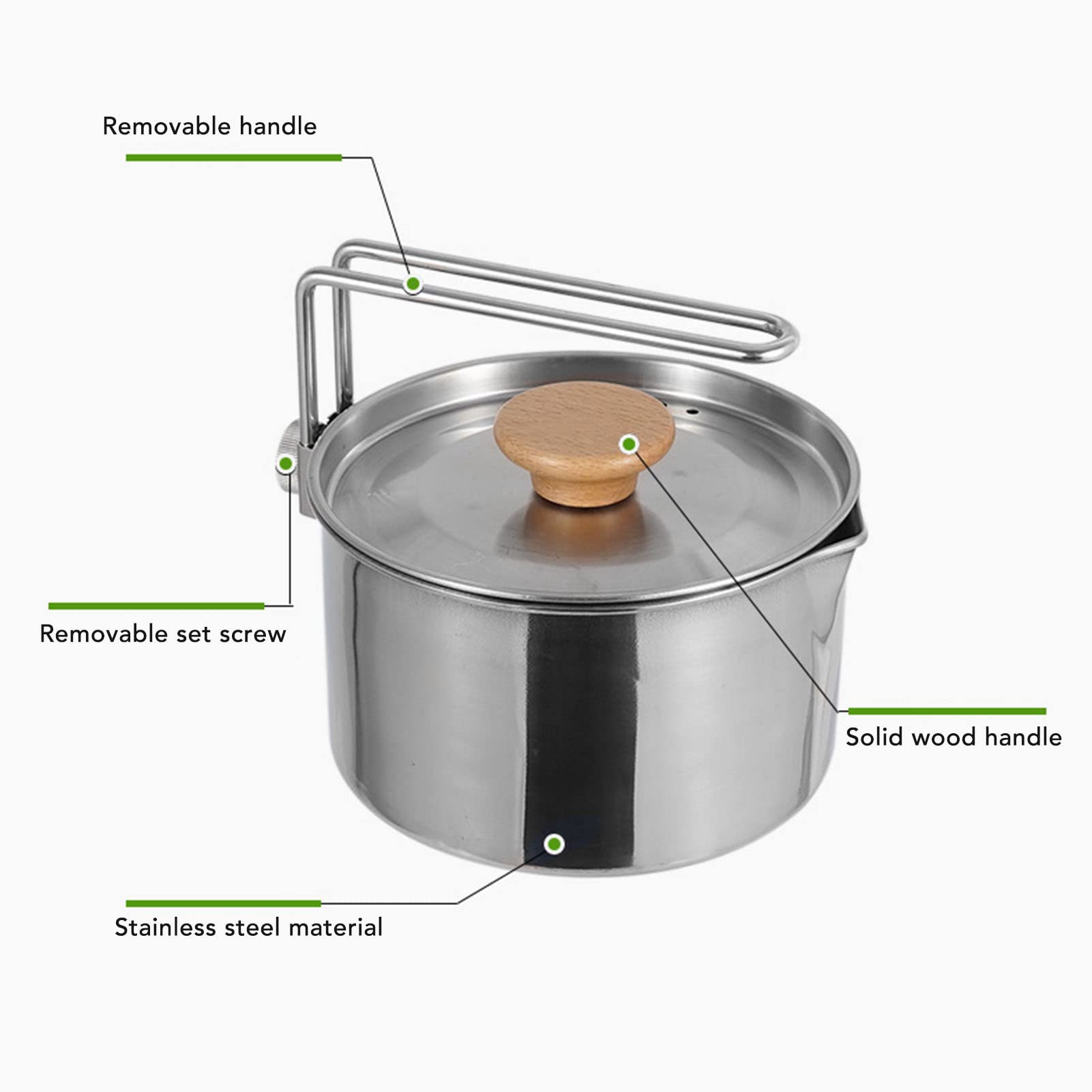 Topyond 1L Stainless Steel Portable Camping Cookware Pot, Foldable Handle, Hiking Backpacking Picnic Gear, Bushcraft Cooking