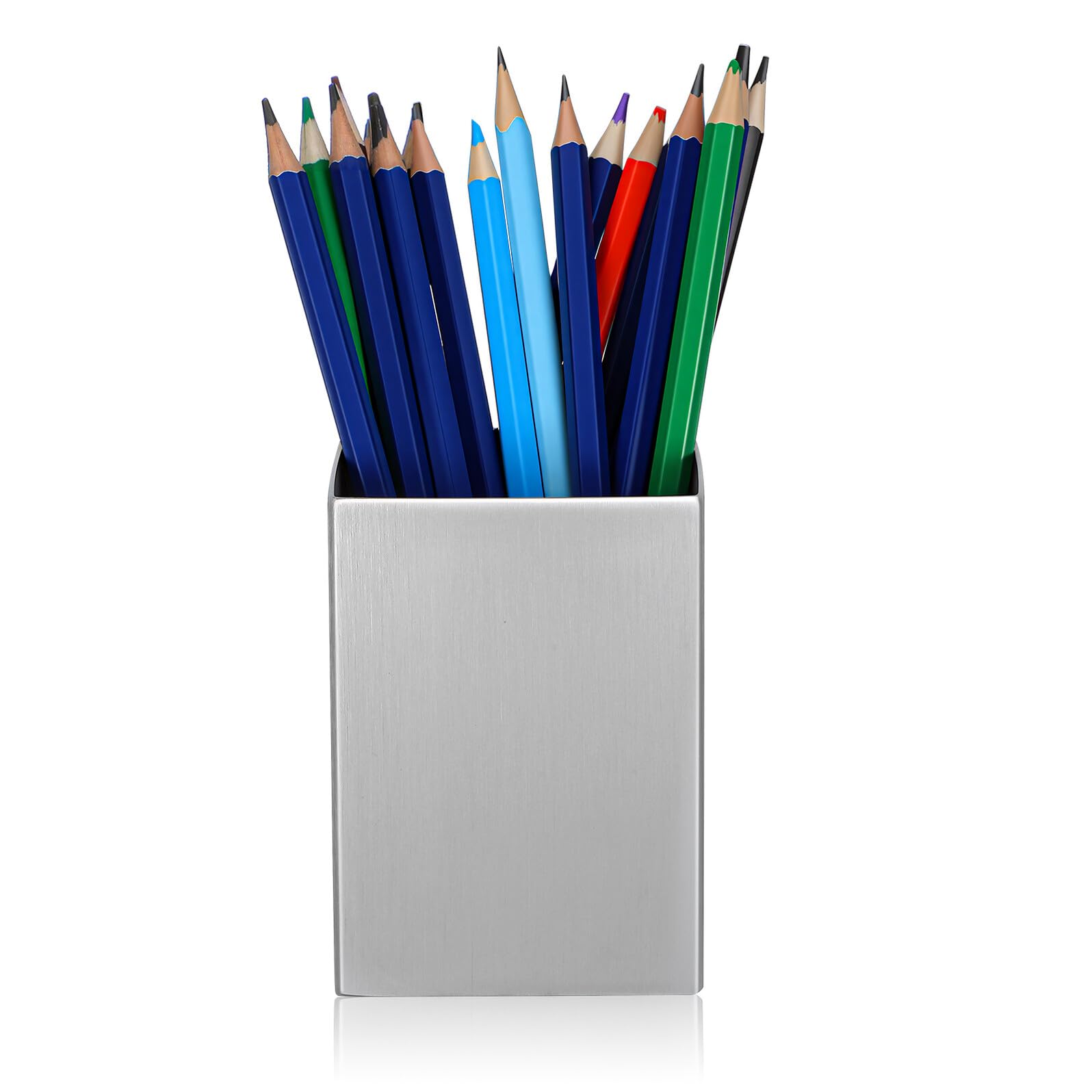 Portapenne in Acciaio Inossidabile Argento Spesso per Ufficio Funzione di Organizzatore Scrivania e Contenitore per Cosmetici Desktop