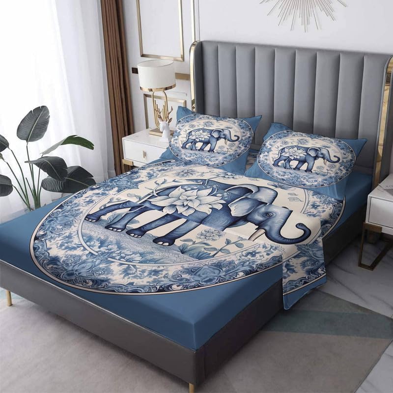 Sábanas de elefante tamaño California King  Sábanas de microfibra suave con bolsillo profundo y patrón sin arrugas, 1 sábana bajera, 1 sábana