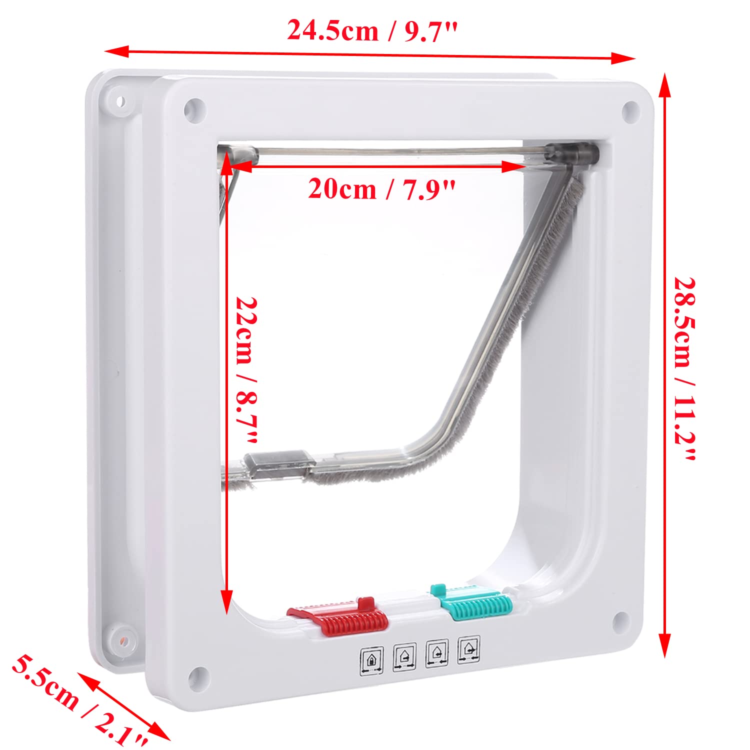 Porta per gatti con chiusura magnetica a 4 vie, porta per animali domestici per gatti e cani piccoli, porta per gatti con tunnel (bianco, XL 24,5 x 28,5 x 5,5 cm)