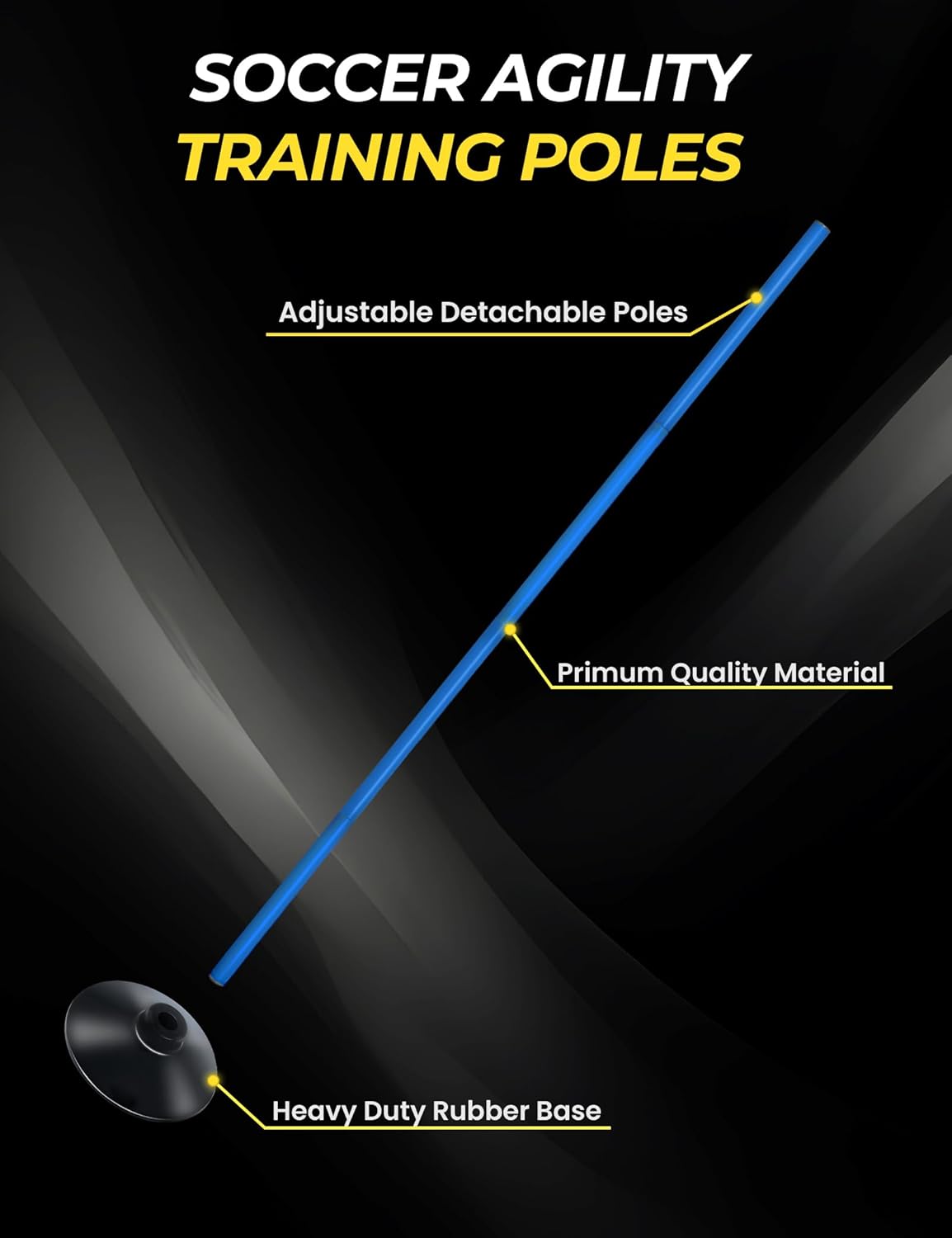 SEAOTTER Soccer Agility Poles Set, 4/6/10 Pcs 6ft Detachable Sports Trainning Speed Poles Slalom Poles with Rubber Base, Agility Training Equipment for Football, Rugby, Basketball, Indoor & Outdoor