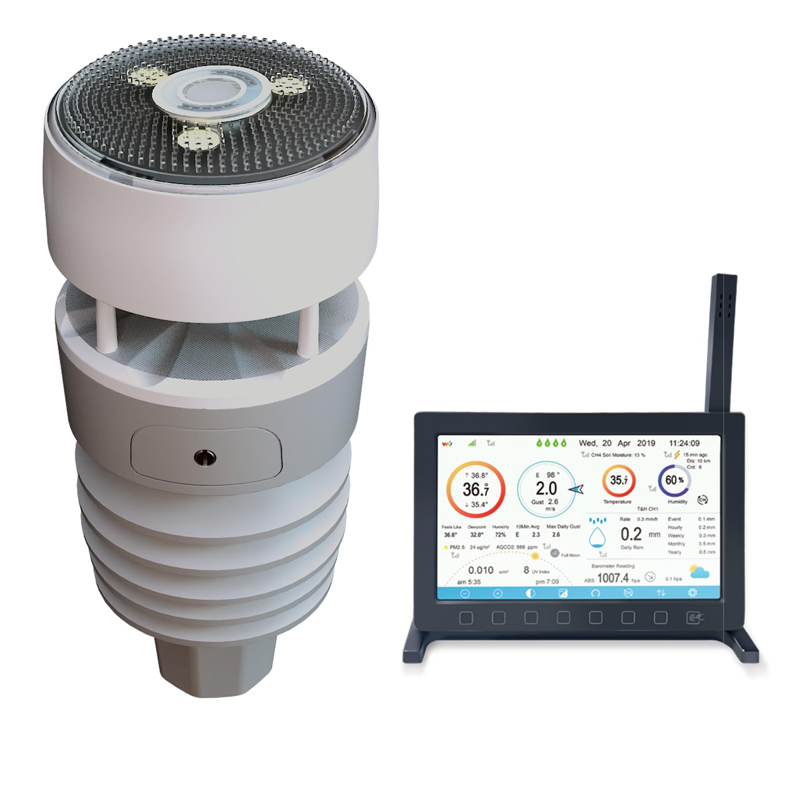 ECOWITT Wittboy Wetterstation HP2564, 7-in-1-Funkwetterstation mit Außensensoren, 7-TFT-Farb-Touchscreen-Innenkonsole, Empfang der Wettervorhersage für den Hausgarten, 868 MHz - 1