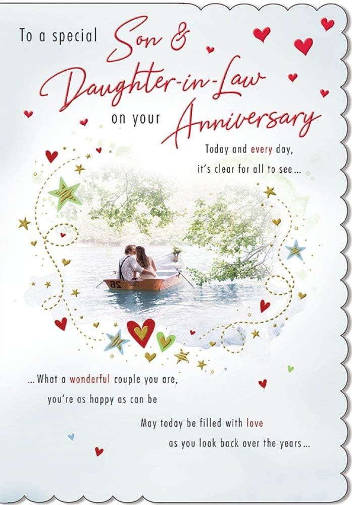 Traditional Annivesary Card Son & Daughter in Law - 9 x 6 inches -