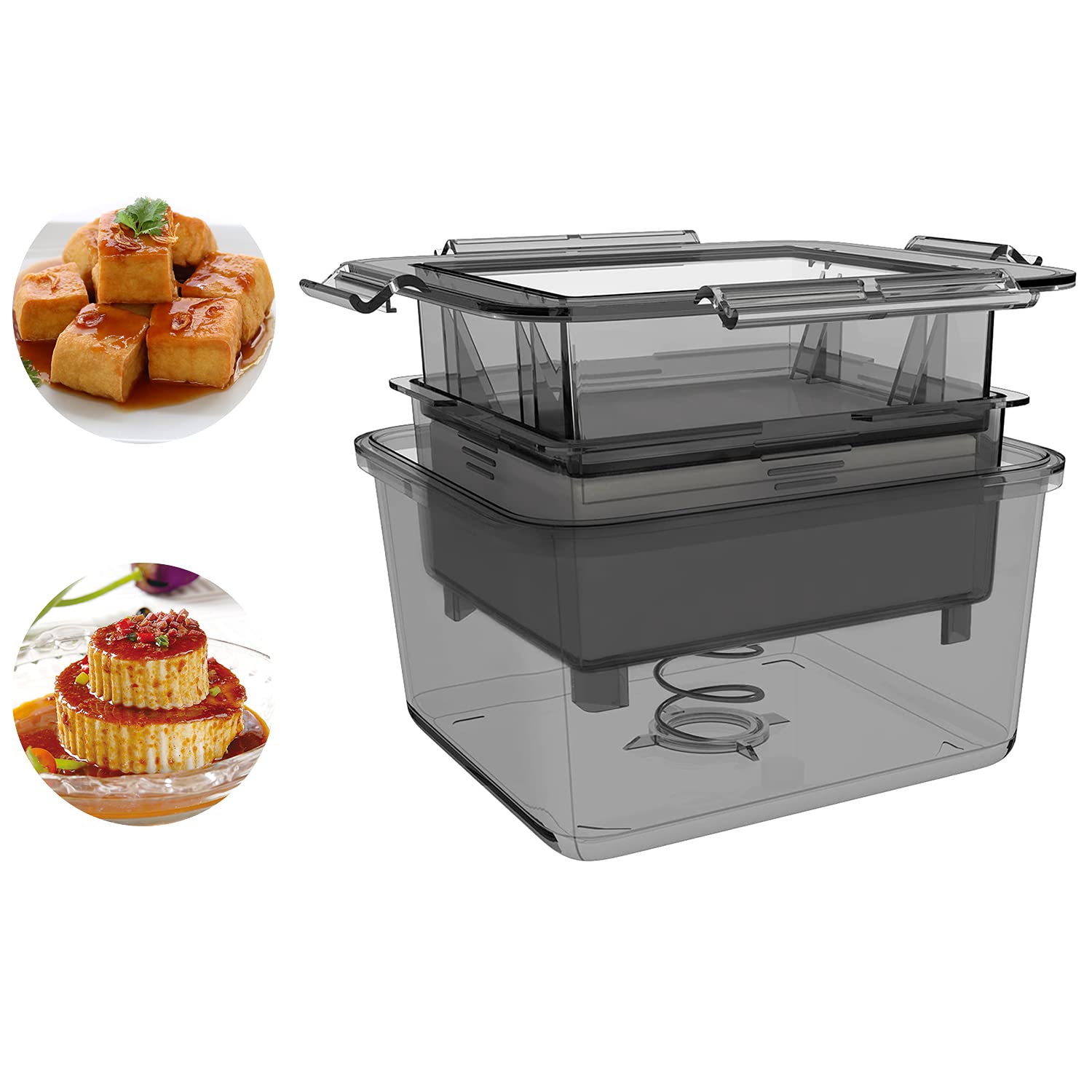 Tofu Press, Dveda Tofu Water Press Drainer, Easily Remove Water from Tofu Automatically for Better Taste, Food Grade Plastic, Effective Three-Layer Design, Gray