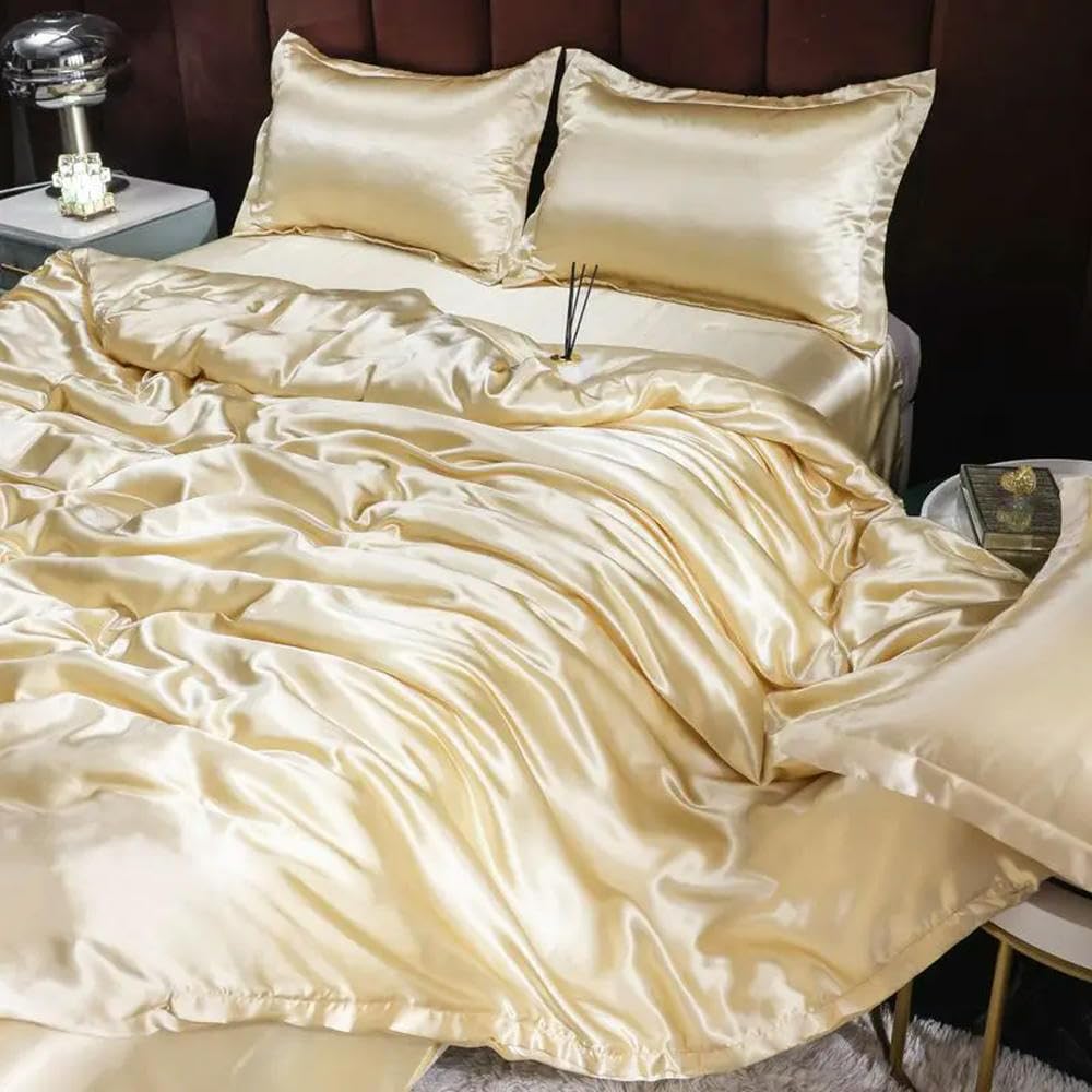 Set di Biancheria da Letto in Seta con Copripiumino, Lenzuolo, Federa, Lenzuolo in Raso di Lusso, Tinta Unita, King Size, Queen Size, Full Size, Twin Size