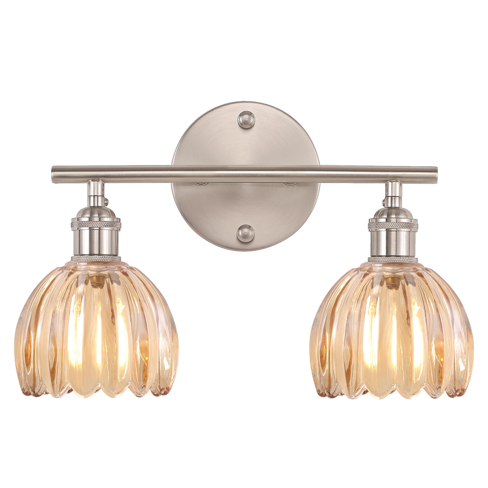 Shenmoyl Bathroom Light Fixtures, 2-Light Vanity wall Light Over Mirror with Amber Tulip Glass Shade for Bedroom Living Room (Bulb Not Included), Satin Nickel