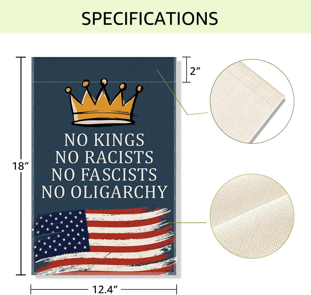 RZHV No Kings Double-Sided Garden Flag for Outdoor House Yard Sign Garden Decor Parade, Inclusive Equality Diversification Outdoor Banner, Politica Social Justice Yard Sign - Image 2