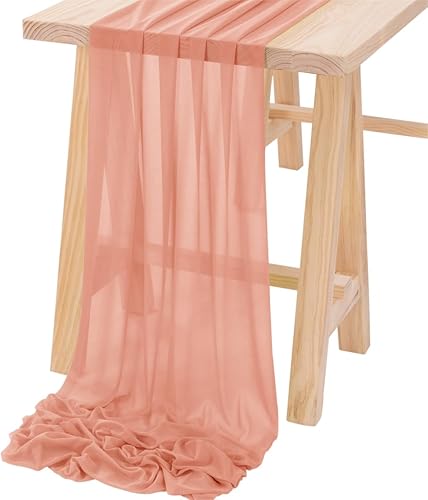 Socomi Camino de mesa de gasa de color oro rosa como camino de mesa de boda de 120 pulgadas de largo y 10 pies de largo, rústico, bohemio, para