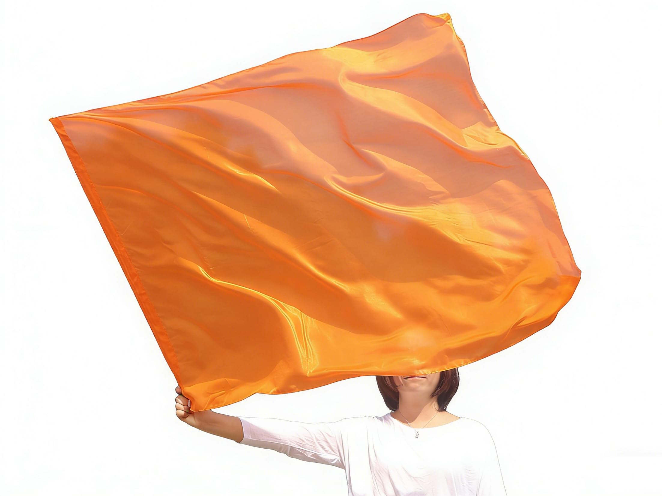 Winged Sirenny Lightweight Silk Dance Flag 130cm (50in) with Flexible Pole - Flowing Performance Silks for Festivals, Parades & Dance - Vibrant Hand-Painted (orange)