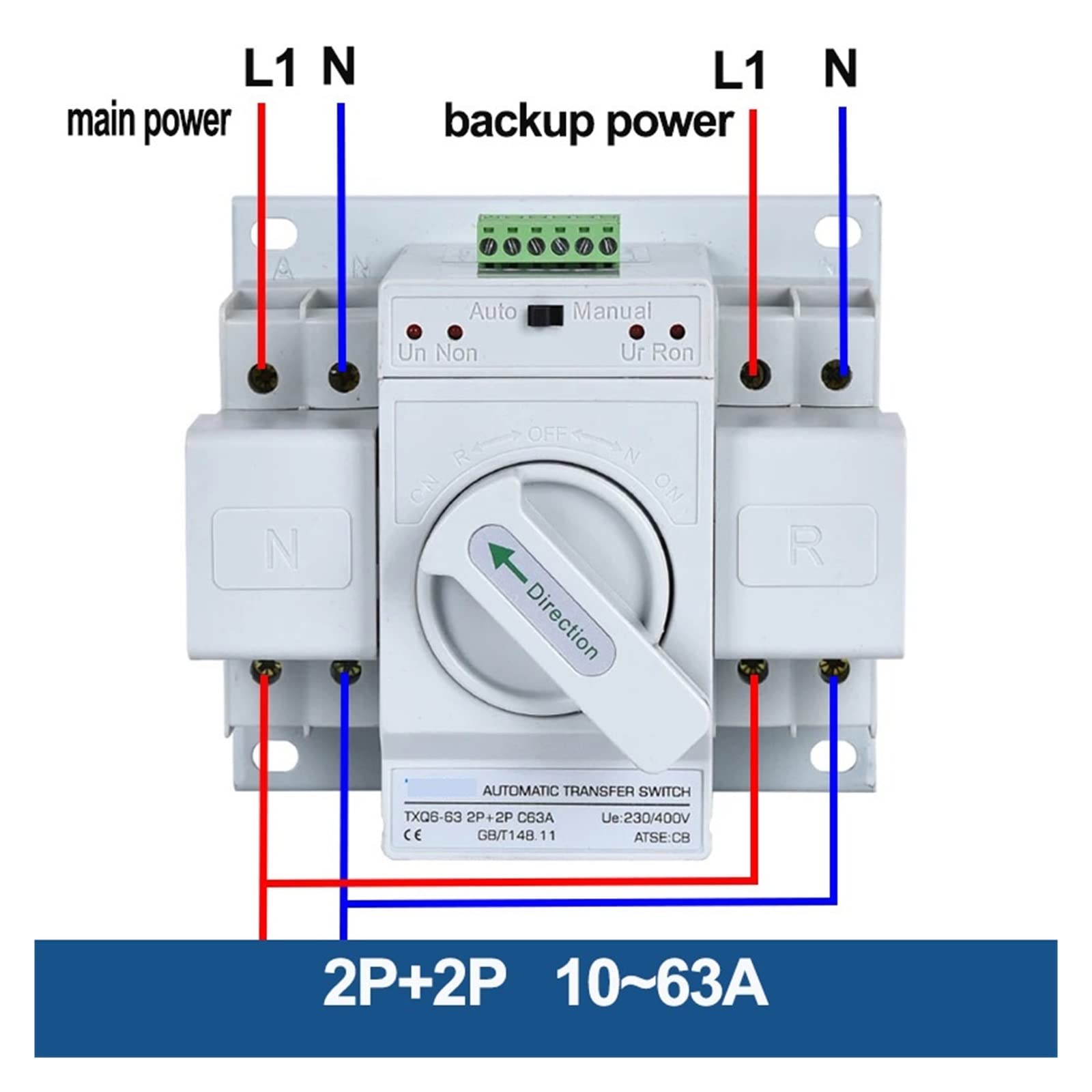 Automatyczny przełącznik transferowy, ATS Dual Power MCB 2P+2P 3P+3P 4P+4P Automatyczne/ręczne przełączanie wyłączników obwodu MCB 63A 40A 20A32A(63a,4P 4P)