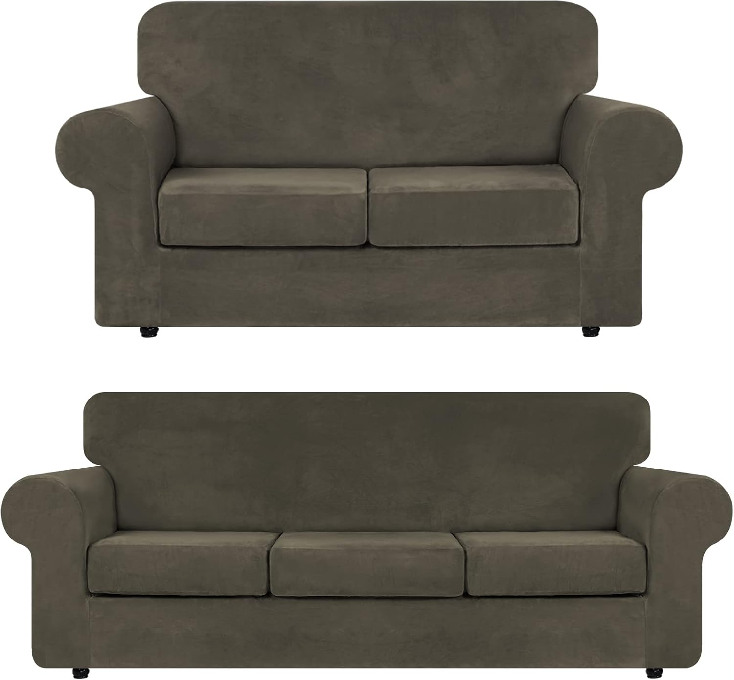 WEERRW 4 Pieces Velvet High Stretch Couch Covers for 3 Cushion Couch Sofa Slipcovers Bundle Velvet Couch Covers for 2 Cushion Couch Sofa