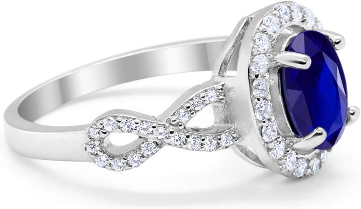 Blue Apple Co. Infinity Art Deco Halo Wedding Engagement Bridal Ring Oval Round Cubic Zirconia Solid 925 Sterling Silver Choose Color
