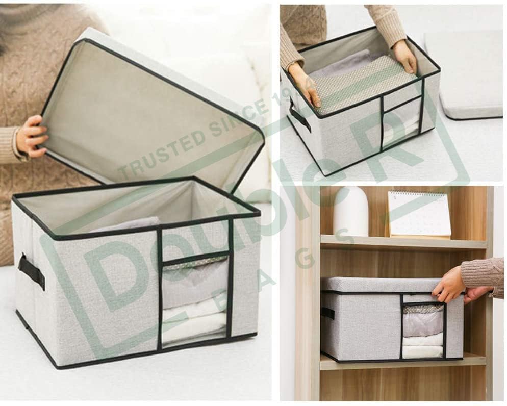 Image of SHIBUI Foldable Fabric Storage Bins with Lid, Clear Window, and Handles - Durable & Stackable Storage Solution for Home and Office - 16x12x10 inches.