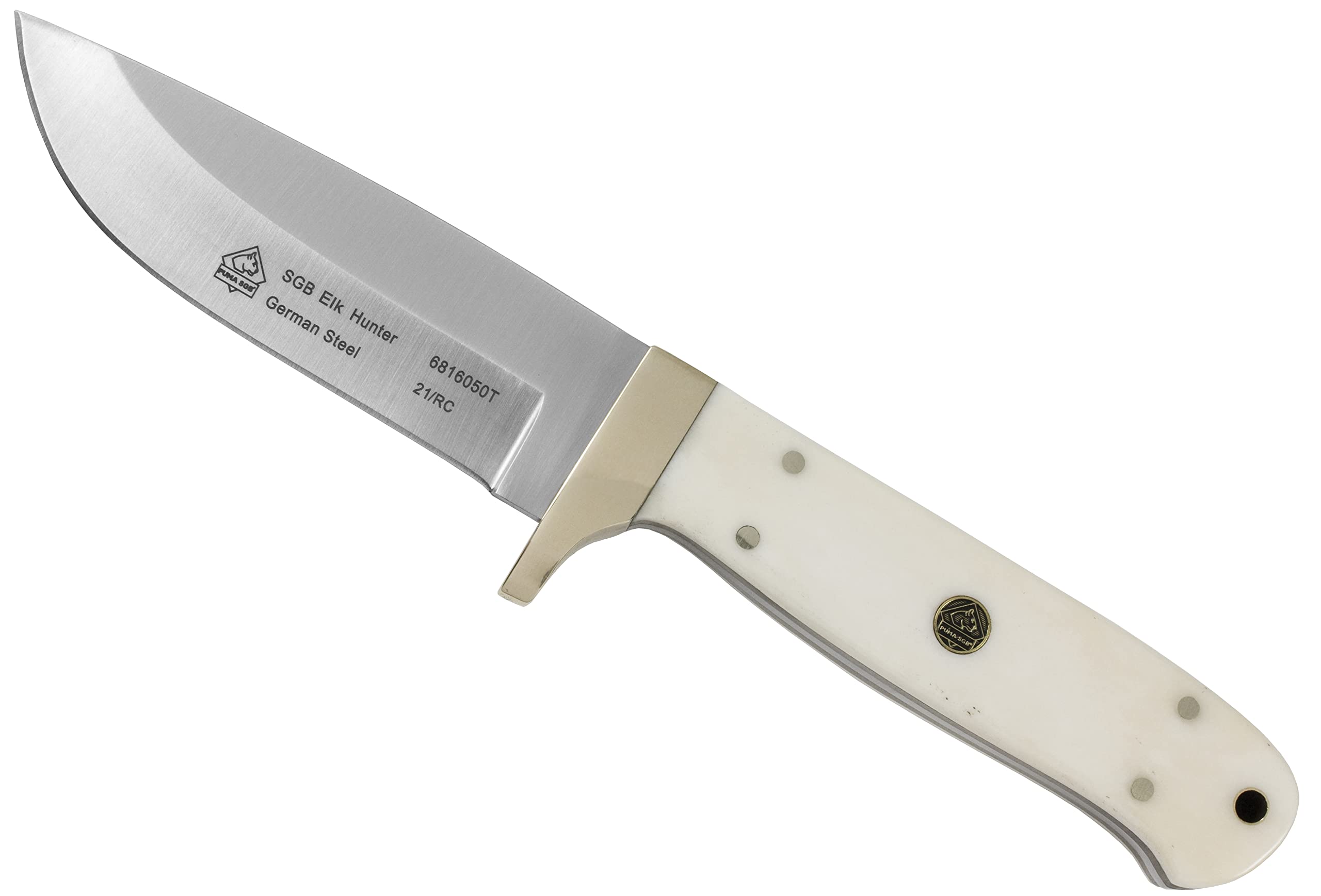 Elk Hunter Smooth White Bone Hunting Knife with Leather Sheath