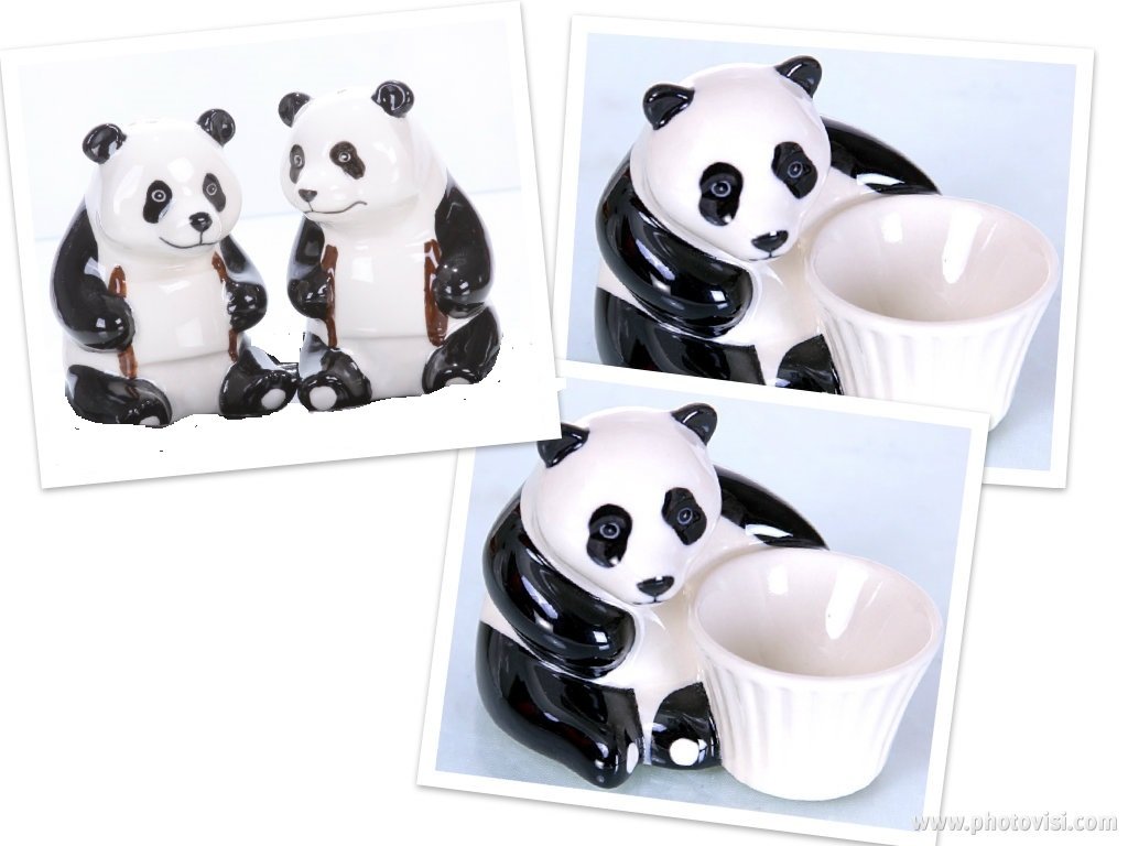 Salière poivrière céramique panda et coquetiers stables anti-renversement