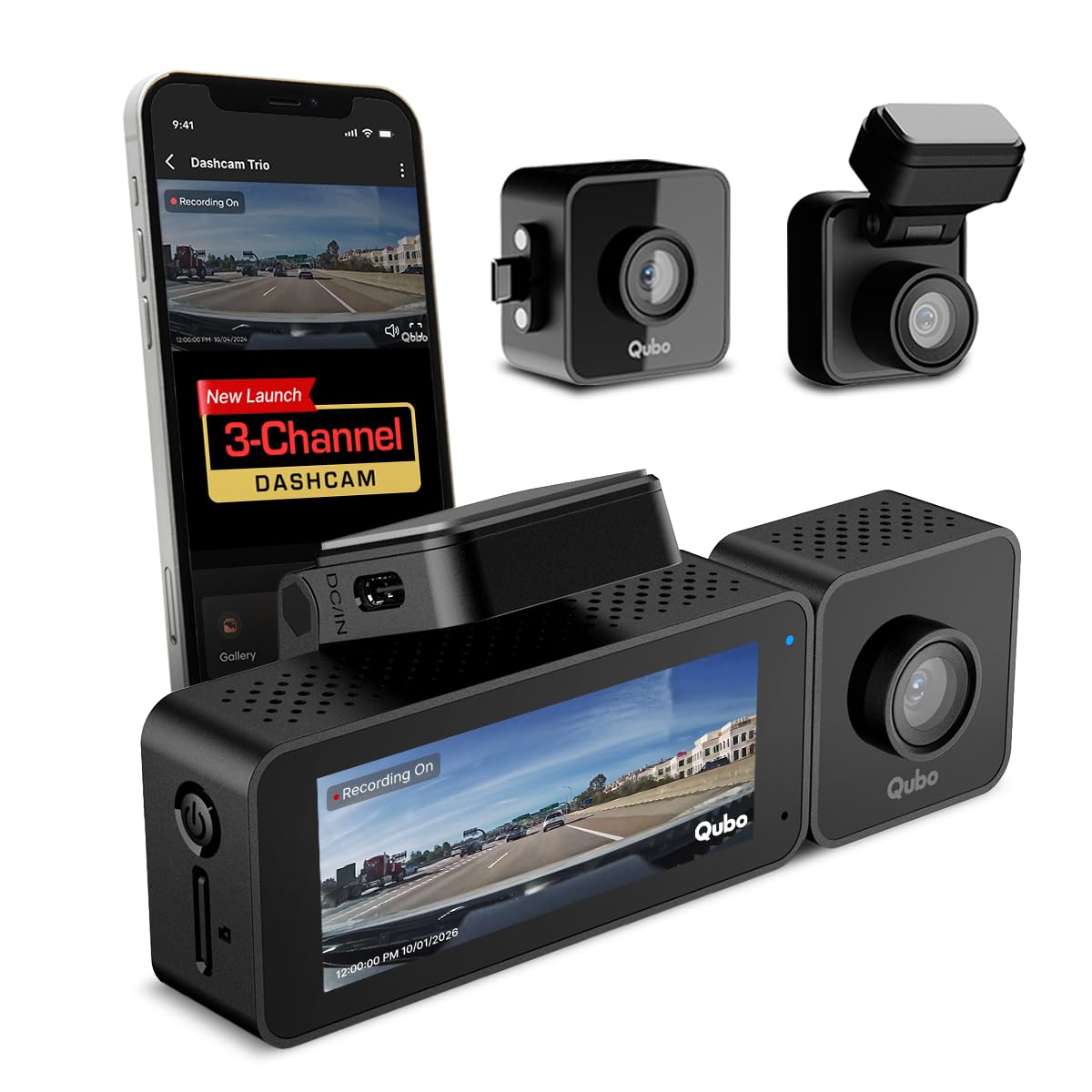 Qubo 3-Channel Dashcam Trio by Hero Group (Front+Rear+Cabin Camera