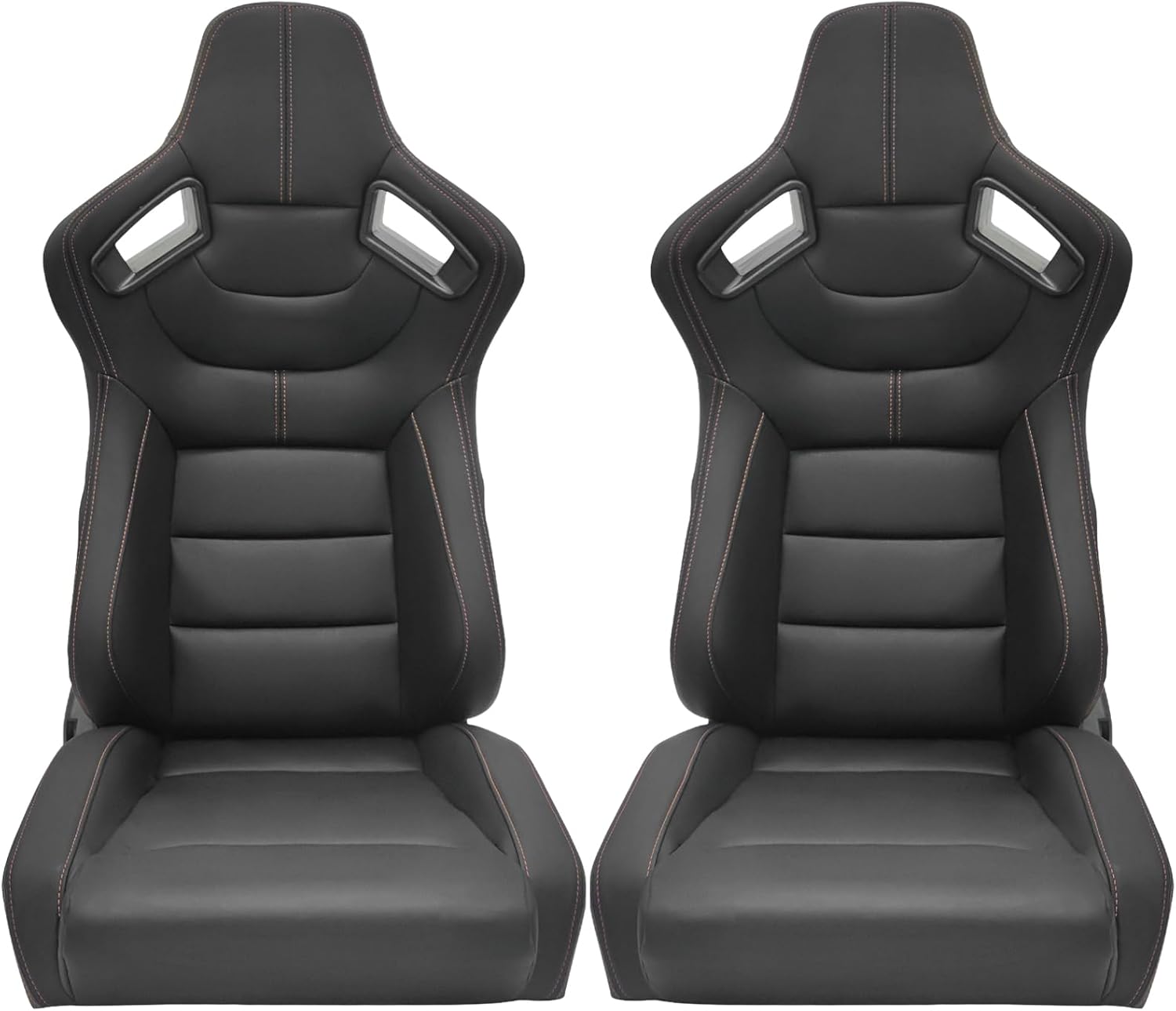 FREEMOTOR802 Racing Seats with Dual Lock Sliders, Universal For Most Cars Vehicles First Row, 1 Pair Reclinable Sport Bucket Seats, PU Carbon Fiber Look Leatherette, Black Orange (Upgraded Version)