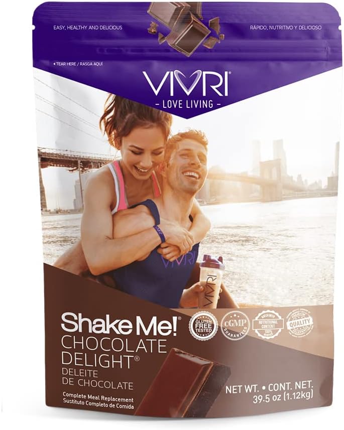 VIVRI Shake Me! Chocolate Delight Flavored Powdered Food, 20 Servings, 45 Essential Nutrients, 23 Vitamins & Minerals, 22g Protein