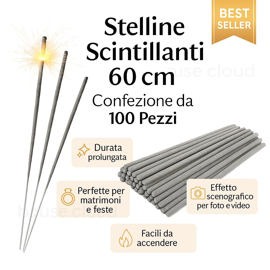 Stelline Scintillanti 60 cm, Confezione 100 Pezzi | Candeline Sparkler Lunghe ed Eleganti per Matrimonio, Taglio Torta, Foto e Eventi – Scintille Luminose per Feste, Anniversari e Momenti Speciali