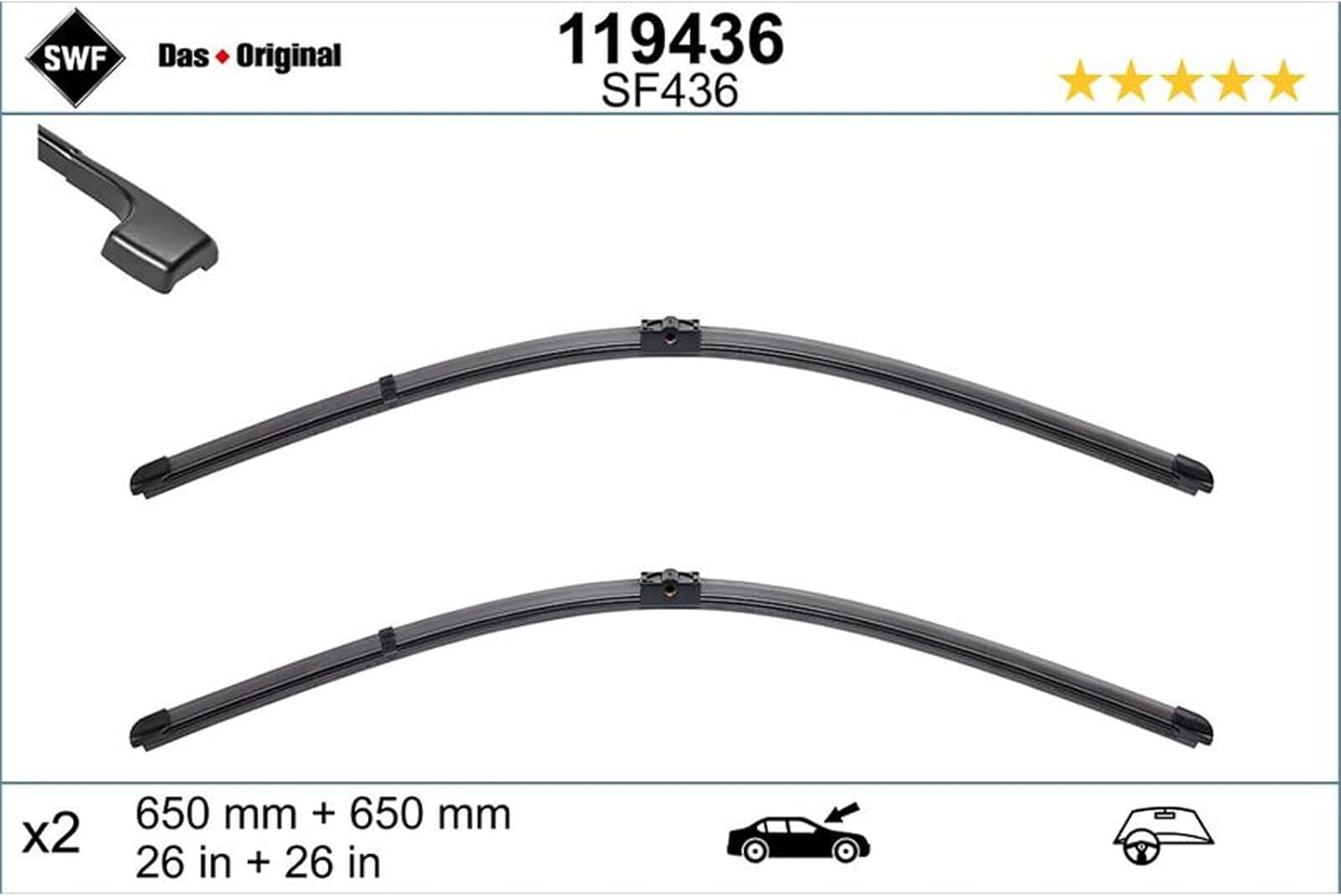 SWF Front Wiper Blade 2pcs 650 650 mm 26/26 compatible with PORSCHE 955 VW 7L0955235B