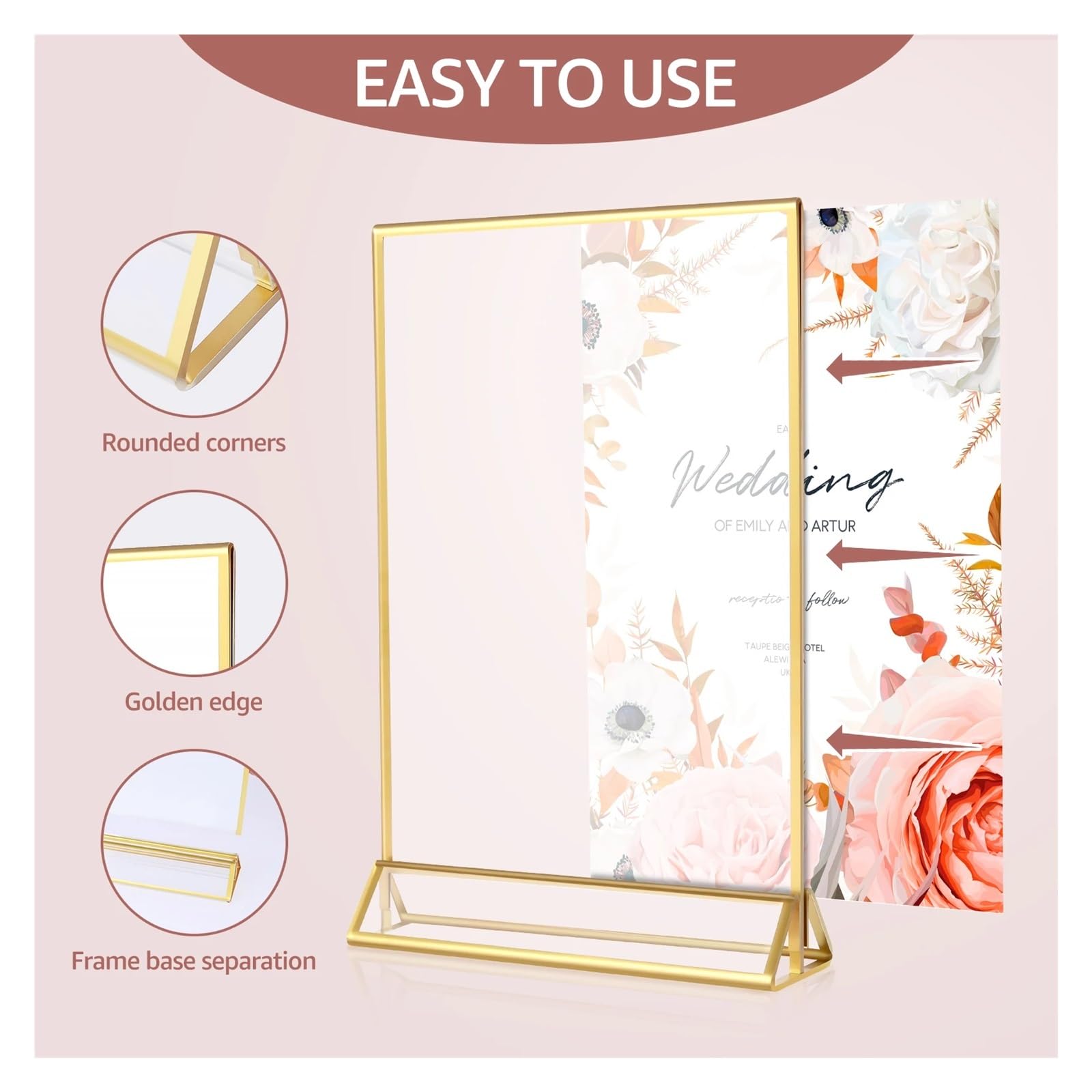 24/6 soportes transparentes para letreros de acrílico con bordes dorados, soportes de menú para mesa de boda, oficina, soporte de tarjeta (dorado, 4 x 6 pulgadas, 24 unidades)