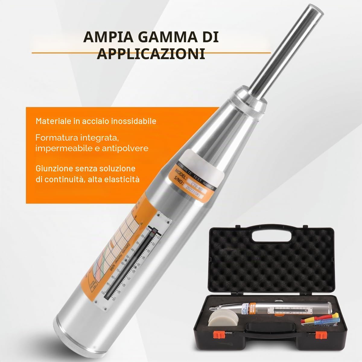 Tester concreto del martello di rimbalzo, tester concreto di forza | con gamma di prova 10-70MPa, strumento meccanico portatile del tester della prova del resiliometro