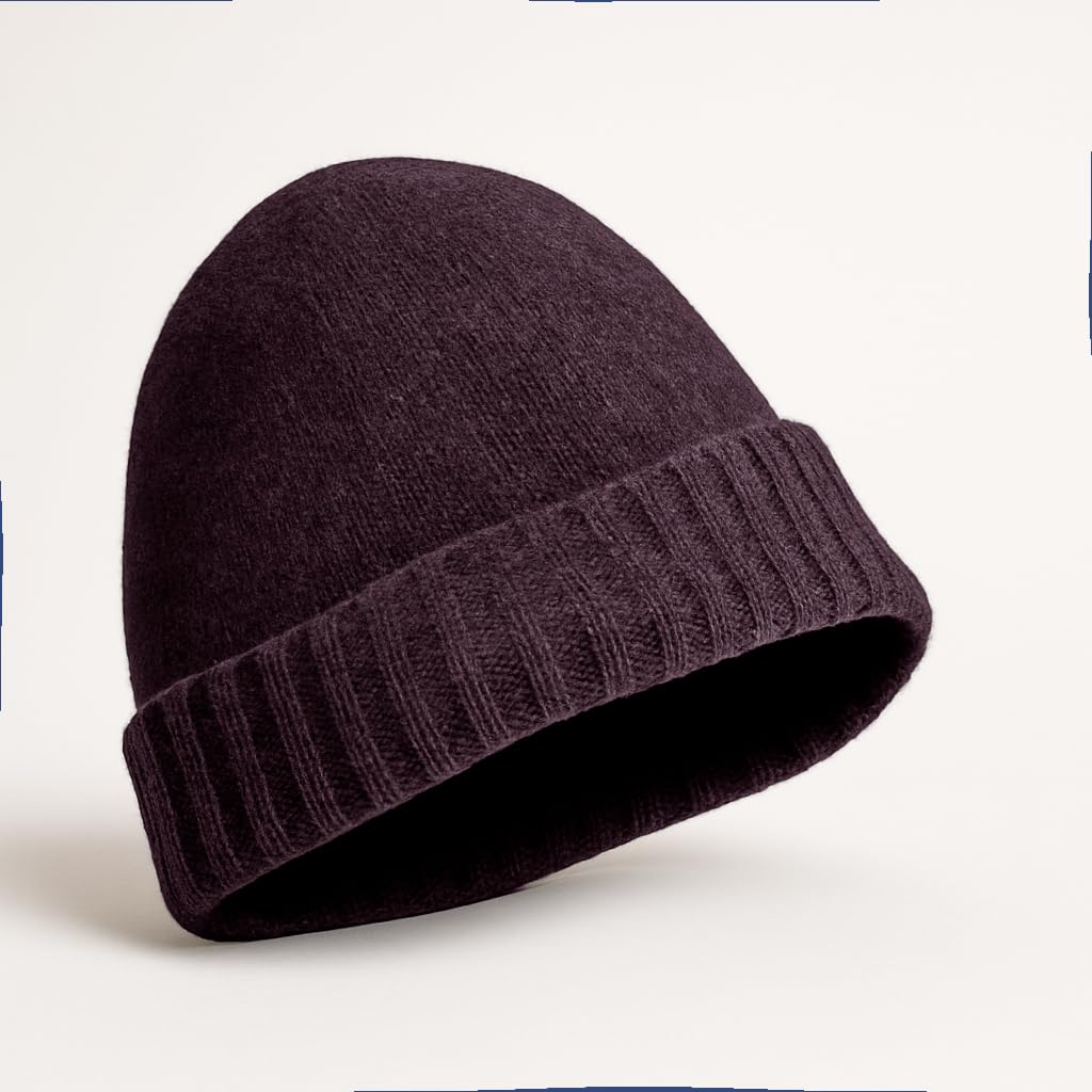 Sombrero de lana (70%) mezclado cachemira (30%) con solapas acanaladas – Unisex -100% Made in Italy – Elaboración artesanal, azul claro, Talla única