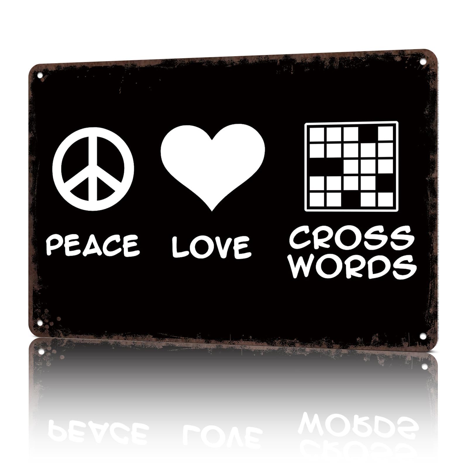 KWQDOZF Vintage Metal Signs Peace Love Crosswords Funny Tin Sign Poster Wall Art For Home Room Bedroom Office Decor 8x12inch