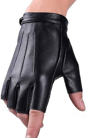 Fingerless Driving Gloves PU Faux Leather Outdoor Sport Half Finger Glove for Men Women Teens